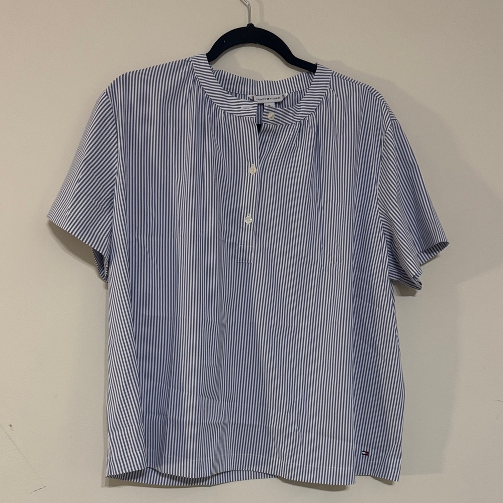 Tommy Hilfiger Women's Navy Pinstripe Blouse